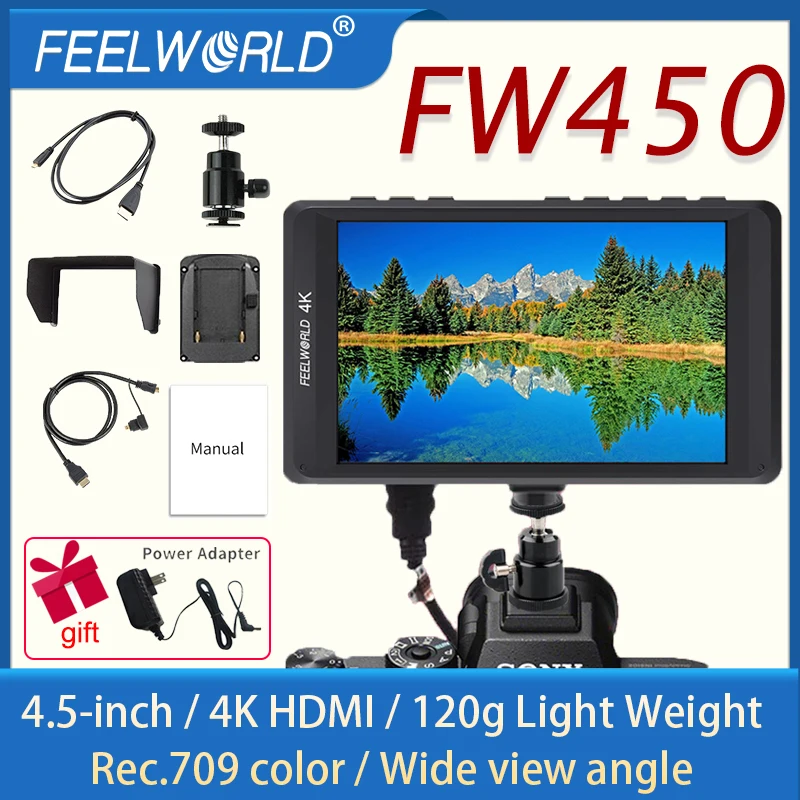 FEELWORLD FW450 4.5" 4K On-camera Monitor with HDMI Input/ Output IPS HD 1280x800 Light Weight - Image 2
