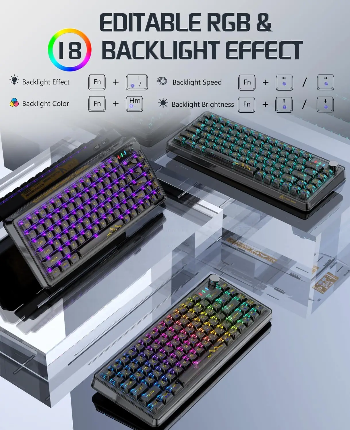 MAMBASNAKE x ATTACK SHARK K75 75% TKL Mechanical Gaming Keyboard, BT5.0/2.4G/USB-C RGB Compact Keyboard, Customizable Transparen - Image 5