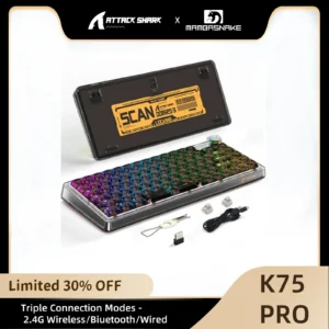 MAMBASNAKE x ATTACK SHARK K75 75% TKL Mechanical Gaming Keyboard, BT5.0/2.4G/USB-C RGB Compact Keyboard, Customizable Transparen