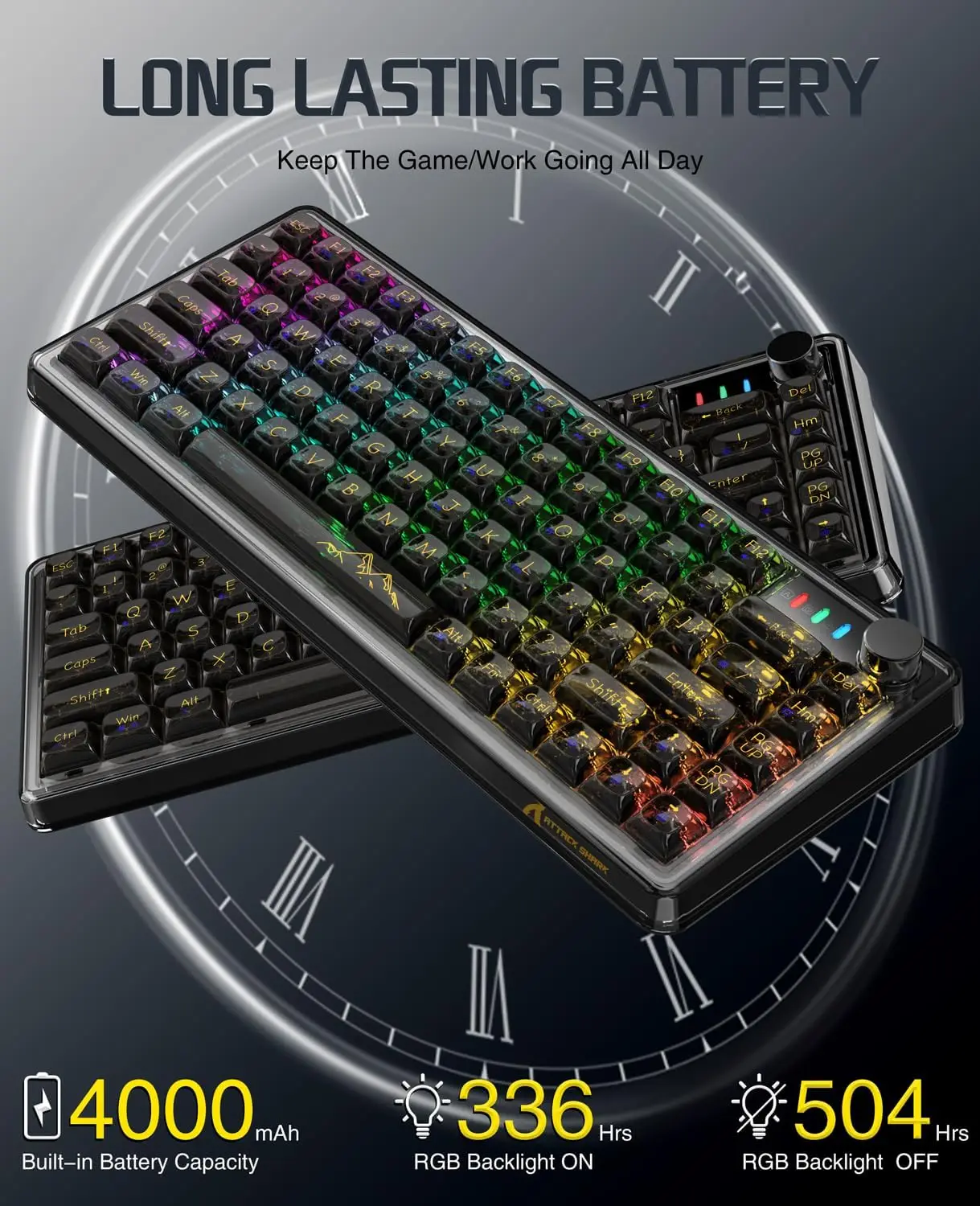MAMBASNAKE x ATTACK SHARK K75 75% TKL Mechanical Gaming Keyboard, BT5.0/2.4G/USB-C RGB Compact Keyboard, Customizable Transparen - Image 6